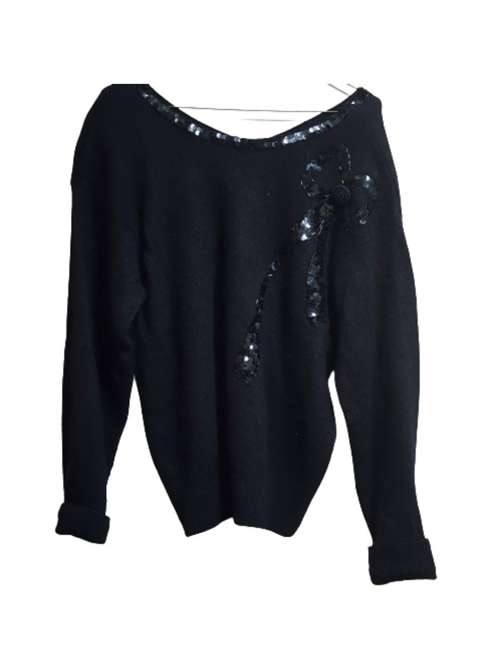 VINTAGE 90s Karen Scott 90s black sequin embellished pullover sweater size large
